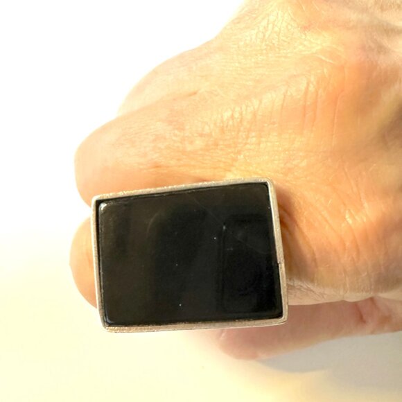 XL Sterling Silver Onyx Statement Art Ring — Unisex — Size 8.25US — GUC - Picture 3 of 11